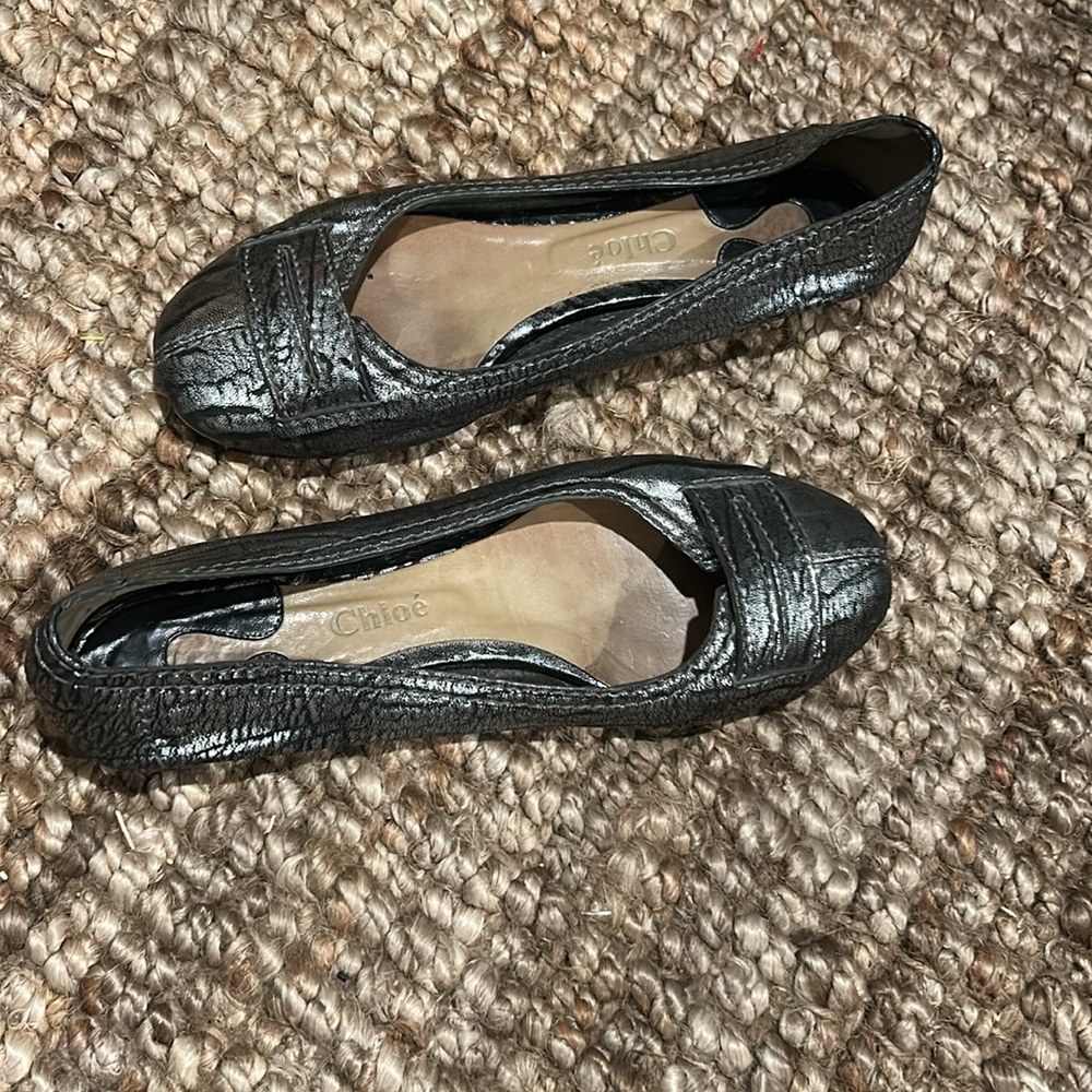 Chloe Silver Ruffled Textured Ballet Flats - Picture 6 of 9